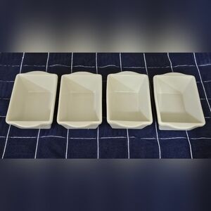 Set of Four Small White Rectangular Baking Dishes